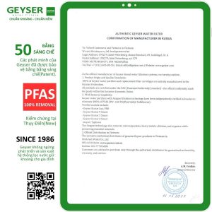 Chứng nhận EAC và PFAS của máy lọc nước Geyser